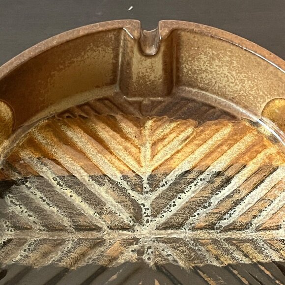 Pottery Craft Ceramic Ashtray 7" MCM Brown Black Vintage 1970s - Picture 2 of 7